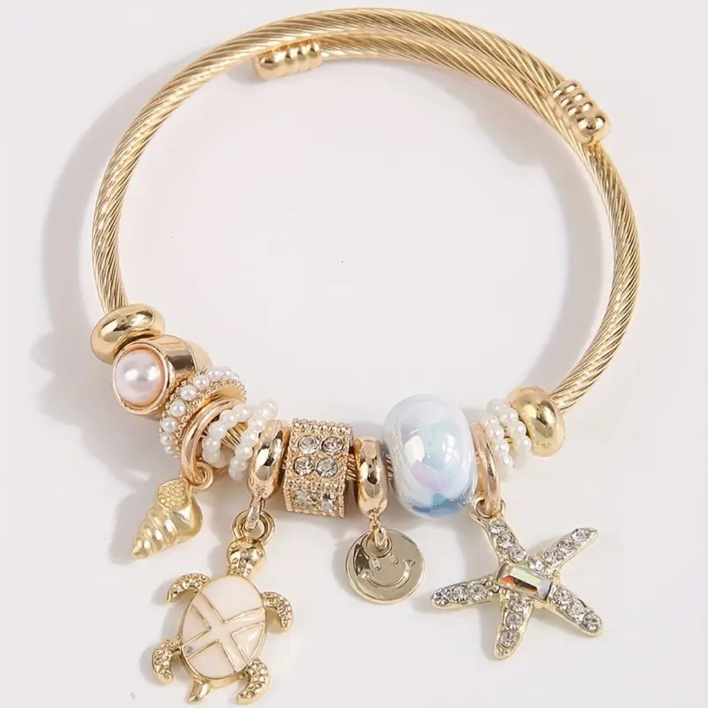 Gold Charm Bracelet with Sea Life Accents